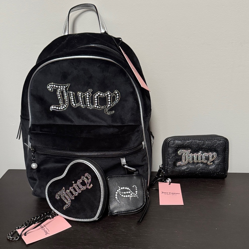 Juicy Couture Velvet, Silver & Pearl Backpack Set